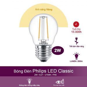 Bóng Đèn Philips LED Classic 2W 2700K E27 P45 - Ánh sáng vàng