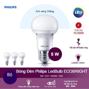 Bóng Đèn Philips LED Ecobright 5W 6500K E27 A60