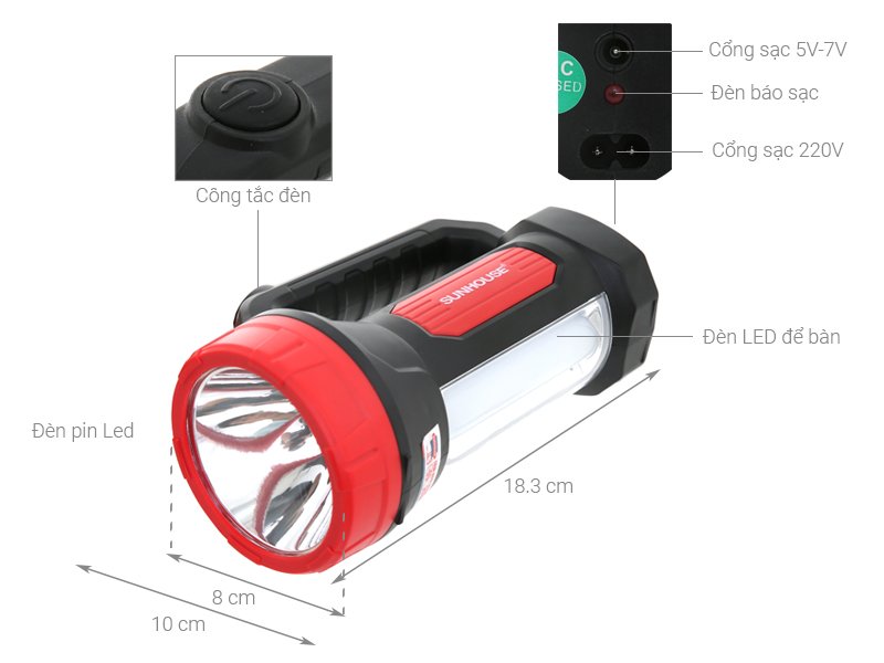 Đèn pin sạc đa năng Sunhouse SHE - 8100